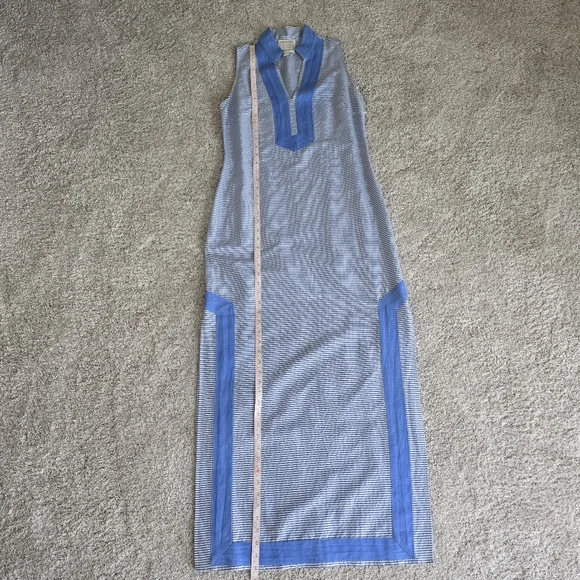 STS SAIL TO SABLE Column Notch Collar Sleeveless Maxi Dress Blue White Striped - Picture 8 of 15